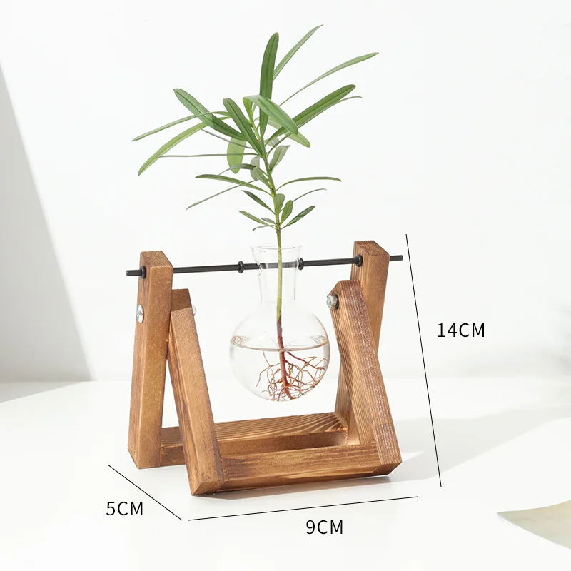 Creative tabletop decoration wood frame ins style unique retro vintage plants hydroponic ware small glass flower vase