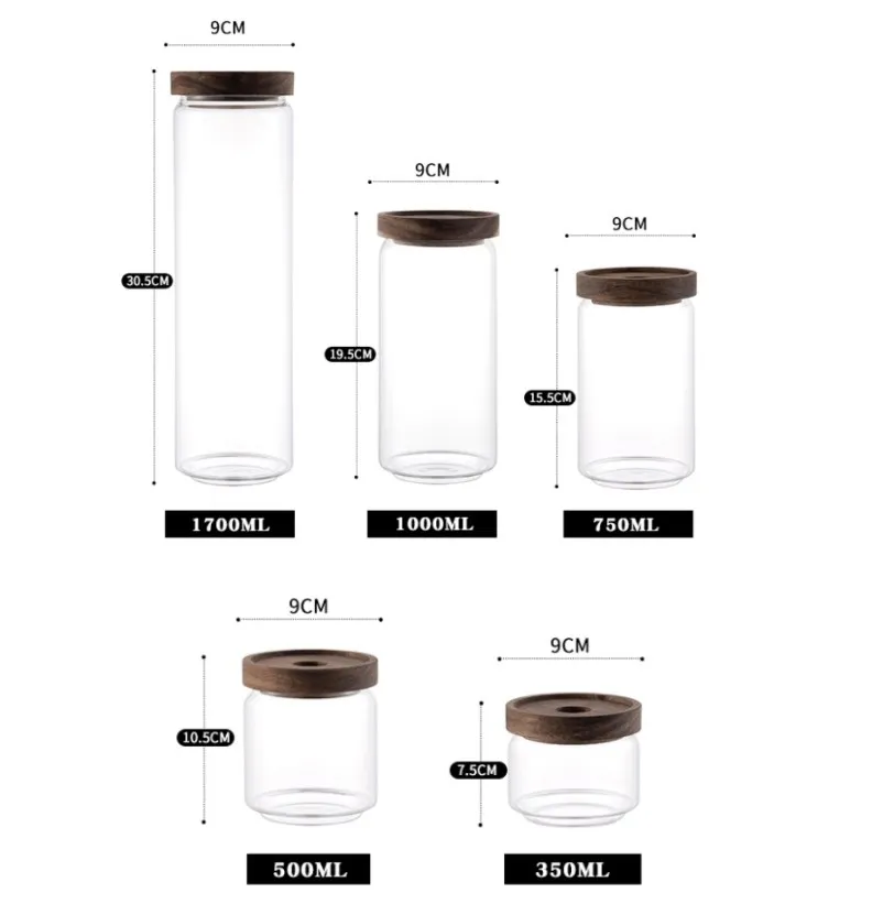 Круглая банка из боросиликатного стекла IKOO с крышкой акации для хранения продуктов