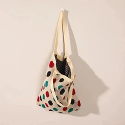 Hot Retro All-match Casual Shopping Bag Small Circular Pattern Wool Knit Shoulder Bag