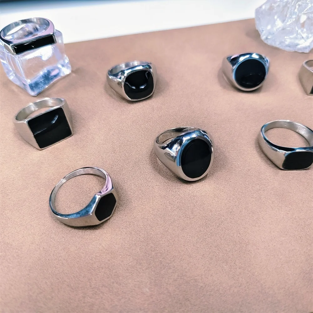 VAF черная эмалированная вывеска кольцо из нержавеющей стали прямоугольное круглое овальное массивное кольцо для мужчин