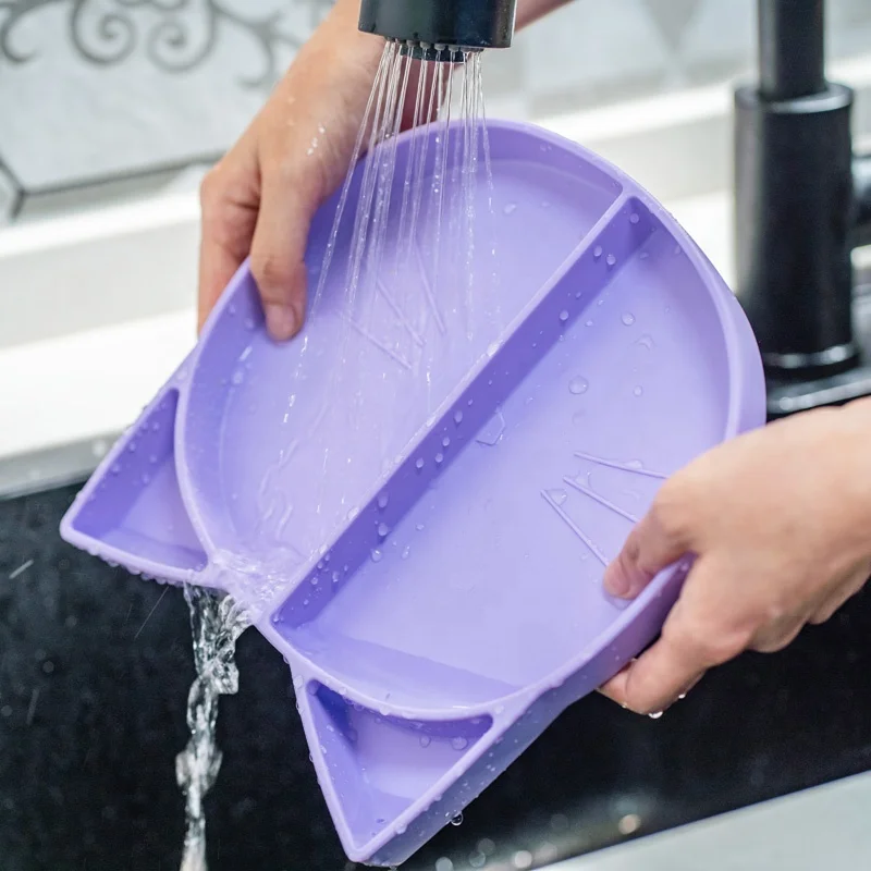 cheap custom eco friendly hot kids dining silicone baby suction divided plates for dishwasher and microwave