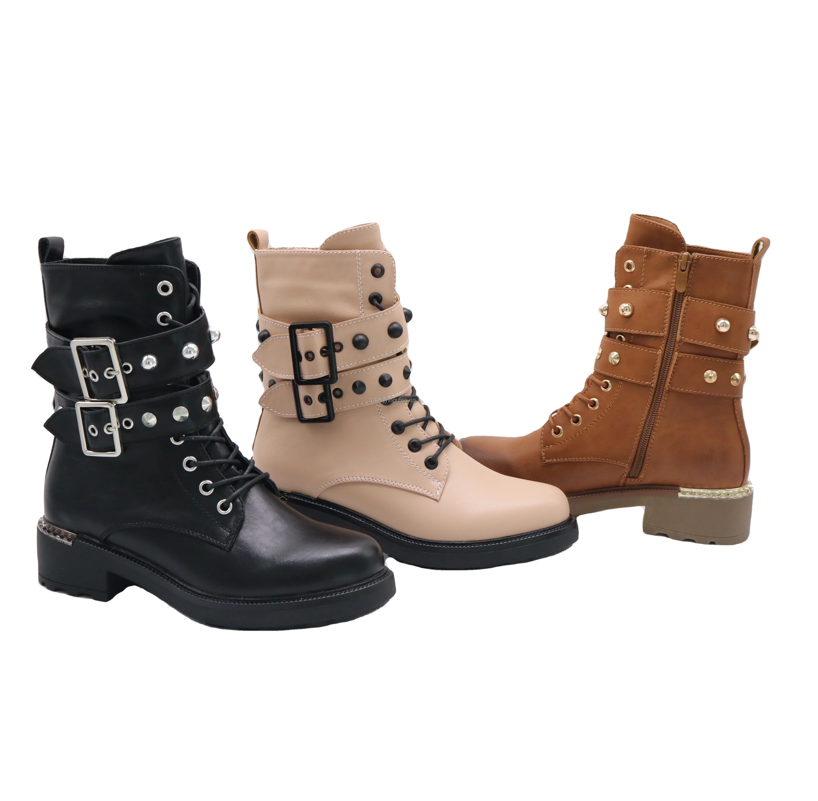 new women winter shoes pu upper straps with decoration studs flat midi