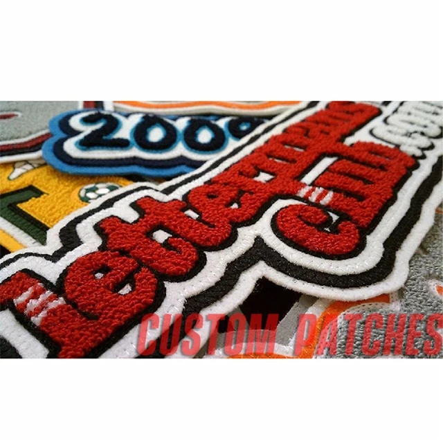 Custom chenille greek letters hoodie letterman jacket varsity Double layer towel embroidery chenille custom letter felt patches