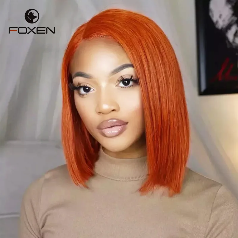 Orange Ginger Color 13*1 Lace Front Wigs Peruvian Remy Human Hair Short BoB Wig Baby Hair For Black Women 180% Preplucked