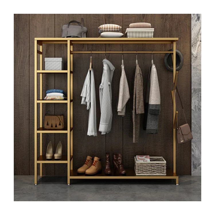 High Quality Display Clothes Rails Coat Rack Free Standing Garment Hanging Rails with Hooks and Shleves