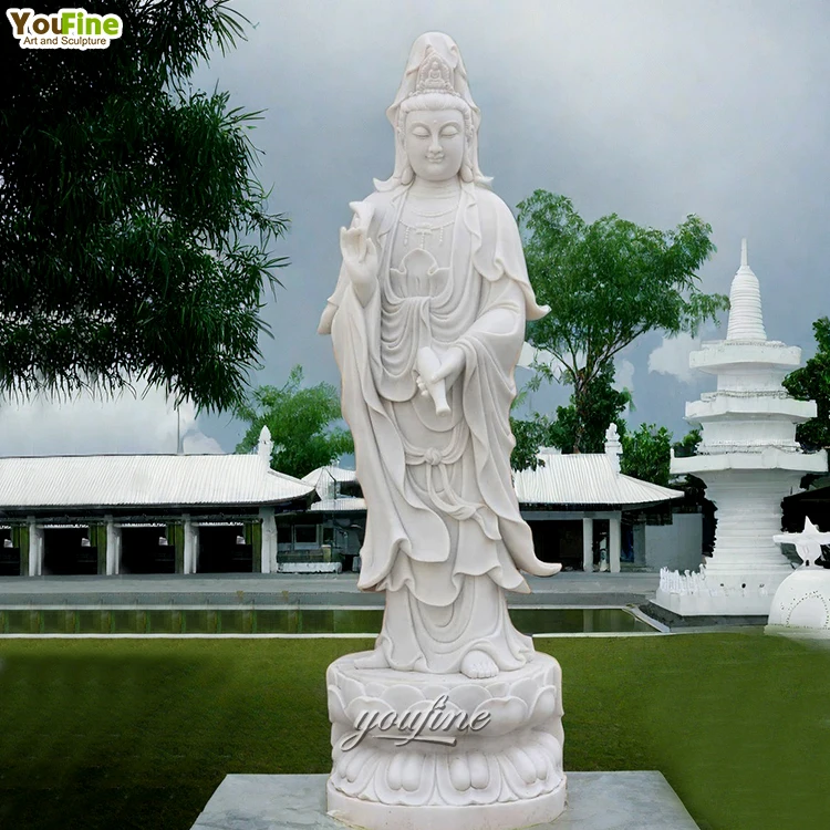 Custom Size Outdoor Religious White Marble Kuan Yin Statue