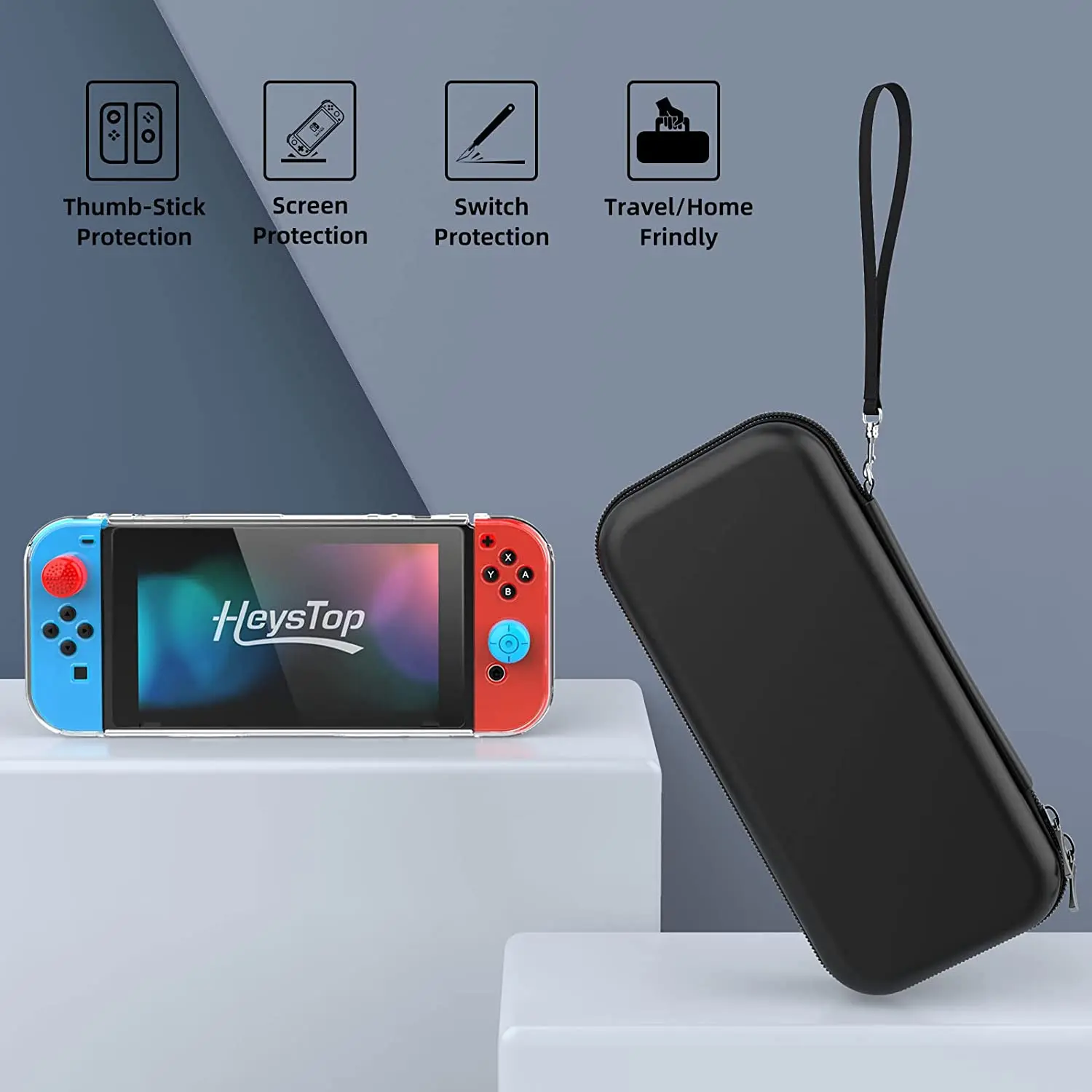 Switch Case Compatible with Nintendo Switch 9 in 1 Accessories kit with Carrying Case, Protective Case, HD Protective Film
