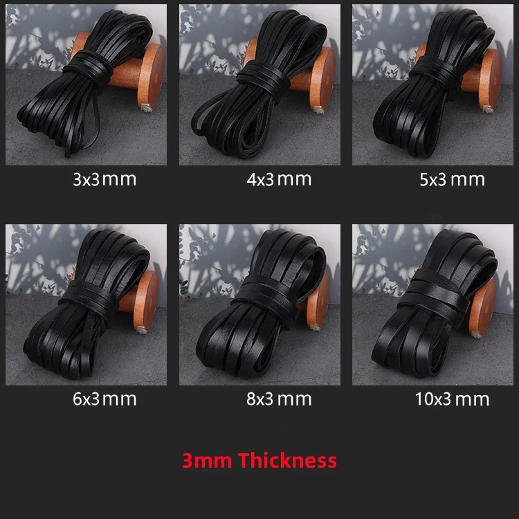 3mm wide flat leather lace black genuine cowhide leather cord for shoe laces decoration