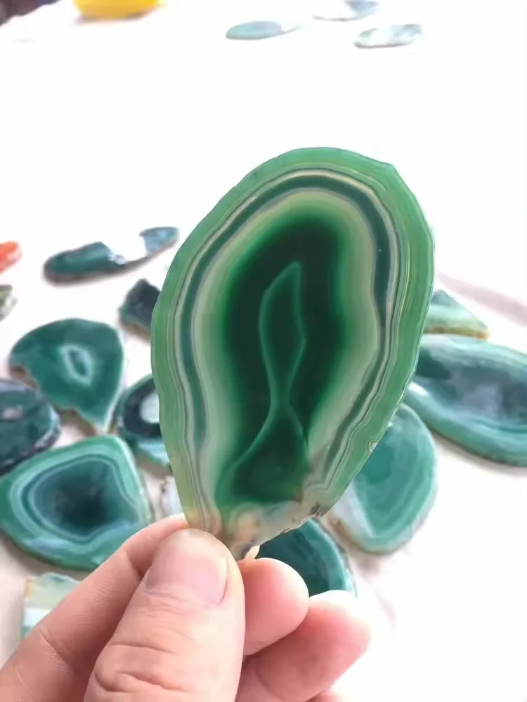 Wedding Engraving Green Agate Slice Placecard Wholesale Natural Agate Coaster Radiation in 7 -15 Days Yemeni Agate Round & Oval