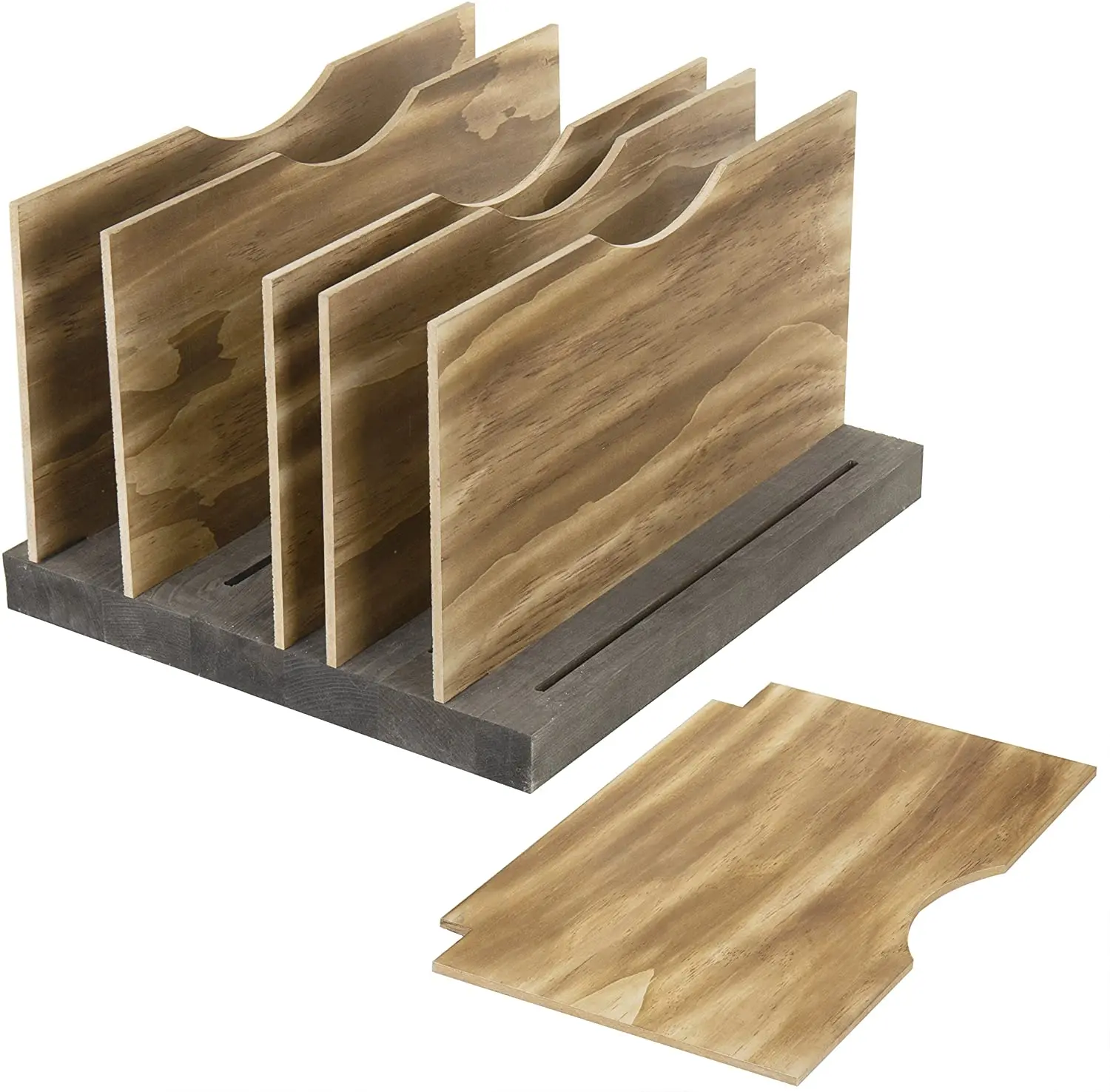 Bamboo Office Desk File Mail Organizer, 5 Slots Wood Desktop File Folder Sorter for Document Letter Envelop/ Mail/ Paper