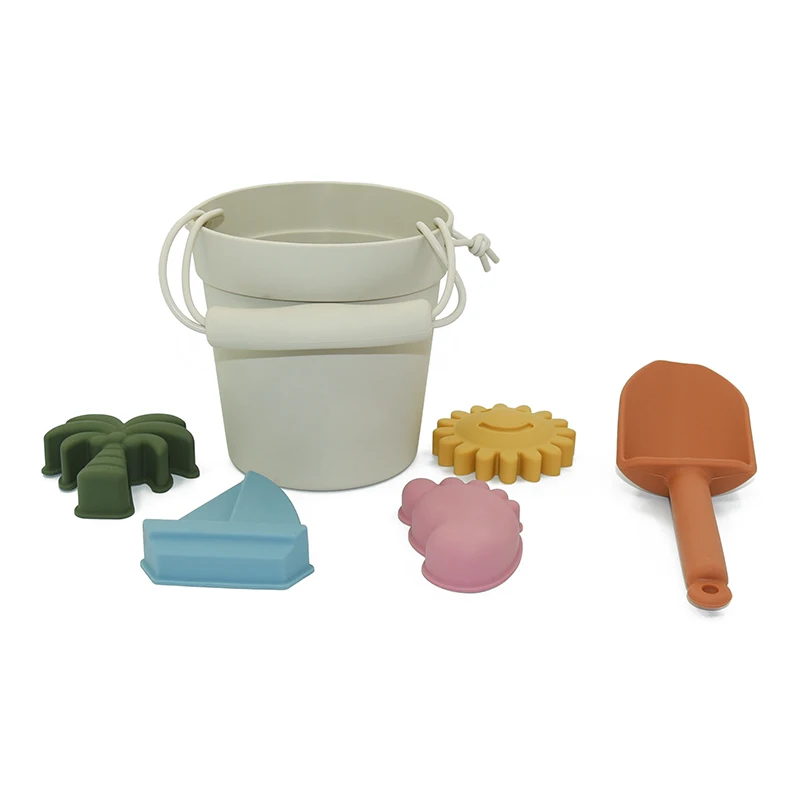 Wholesale Soft Silicone Beach Sand Toys Set for Kids Summer Outdoor Water Silicon Sand Bucket Sea Beach Toy Beige Eco Friendly