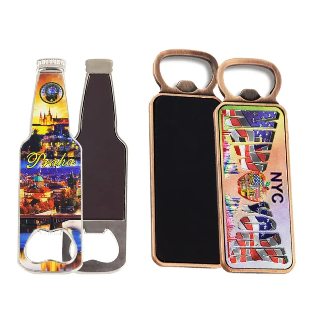 New Product Wholesale Price Souvenir Custom Design Epoxy Foil Rubber Customized Printing Wine Beer Bottle Opener Fridge Magnet