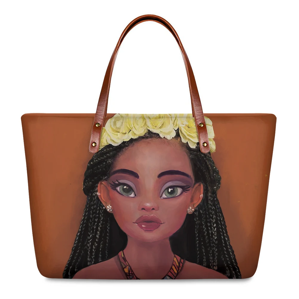 
Cheap Wholesale Black Art African Girls Printed Outdoor Travel Handbag With Light Trending Ladies Winter 2020 Handbags Large 