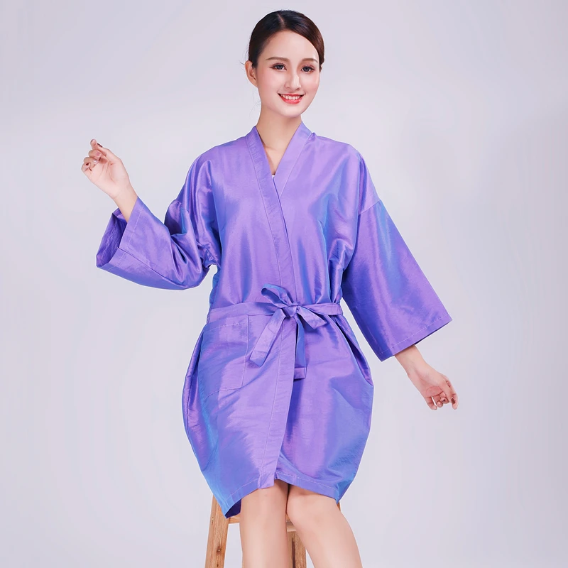 custom logo printing hair salon satin silk robes kimonos daily use soft smooth hair protection robe