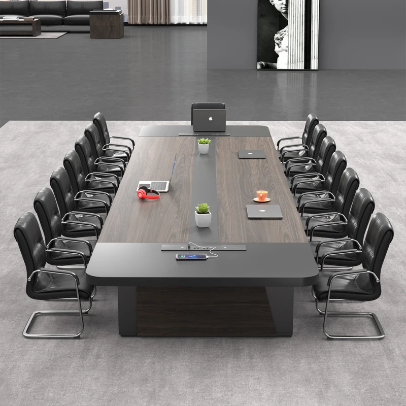 High-End Luxury Office Furniture Modern Wooden Meeting Table Chair Set for School Meeting Room Reception Desk Wood Panel Style
