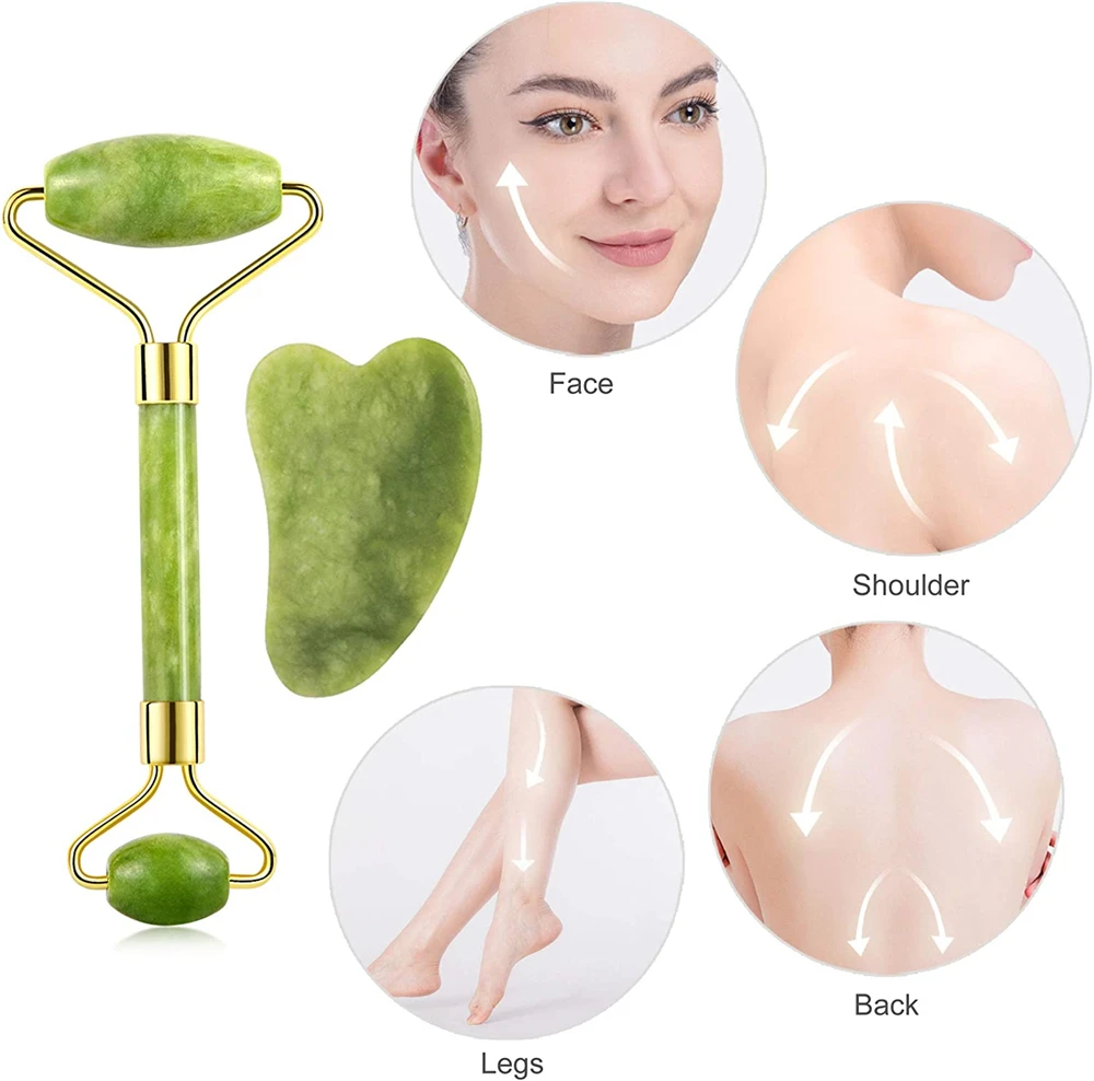 Private logo jade roller gua sha set jade stone roller guasha set Face Massage For slimming skin lifting Beauty For Women JDK001