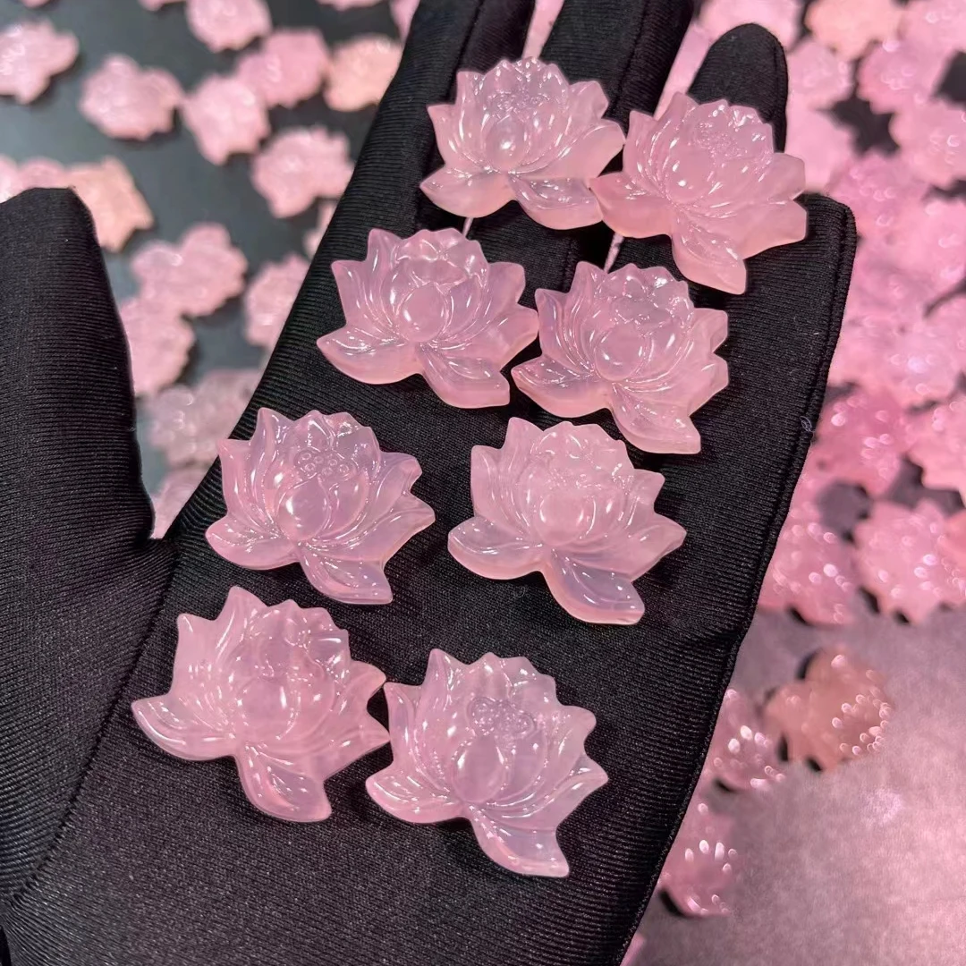 Wholesale Crystal Crafts Carving Flowers Gemstone Flowers Rose Quartz Lotus flower For Love