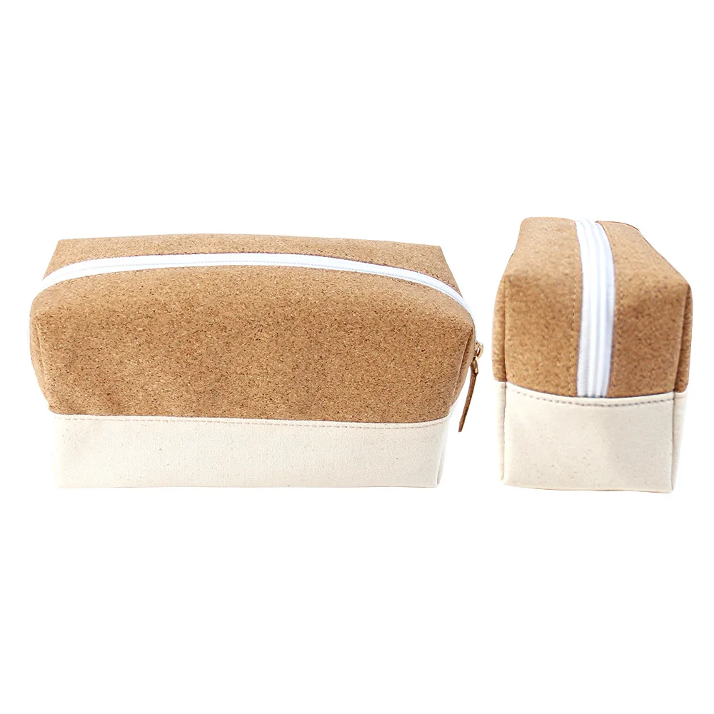 Manufacturer Oem Eco Friendly Cork Cosmetic Bag Cotton Canvas Makeup Pouch Bag Custom Promotional Gift Cork Zipper Bag
