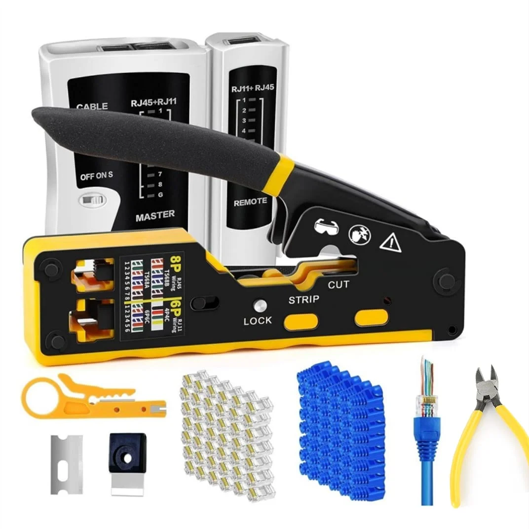 Pass Through RJ45 Crimp Tool Set Ethernet Crimper CAT5 Cat5e Cat6 Network Tool Kit RJ45 Crimping Tool Kit