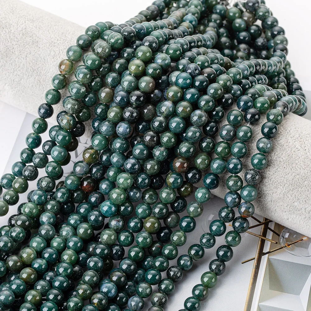 High Quality Natural Gemstone 4/6/8/10/12 mm High Quality Ocean Grass Agate Round Loose Stone Beads For DIY Making Jewelry