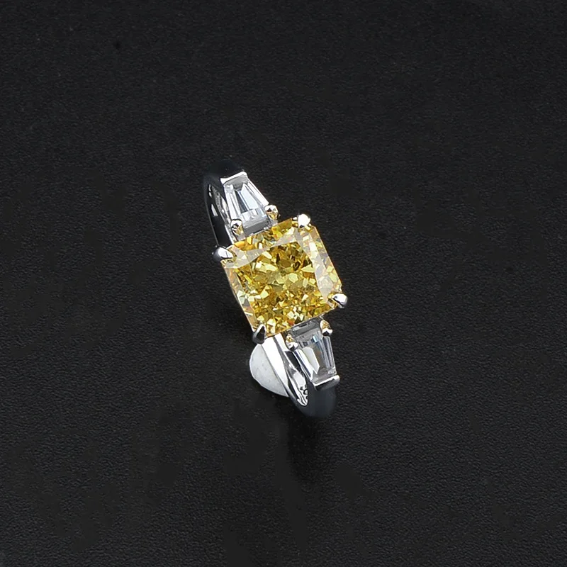 Wholesale Yellow Princess Cut Gemstone Yellow Diamond Zircon Ring Wedding Engagement Rings 925 Sterling Silver Women Ring
