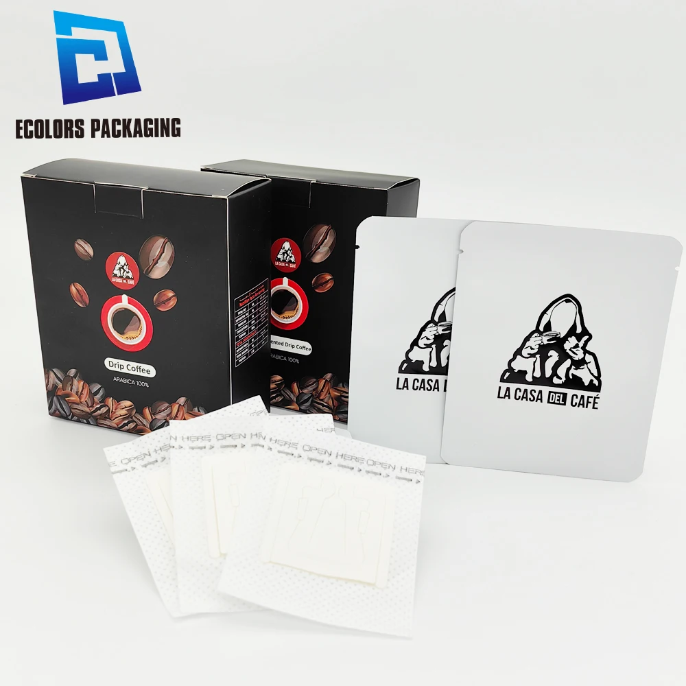 high quality portable disposable cup hanging ear drip  sachet plastique custom printed coffee filter bag and box