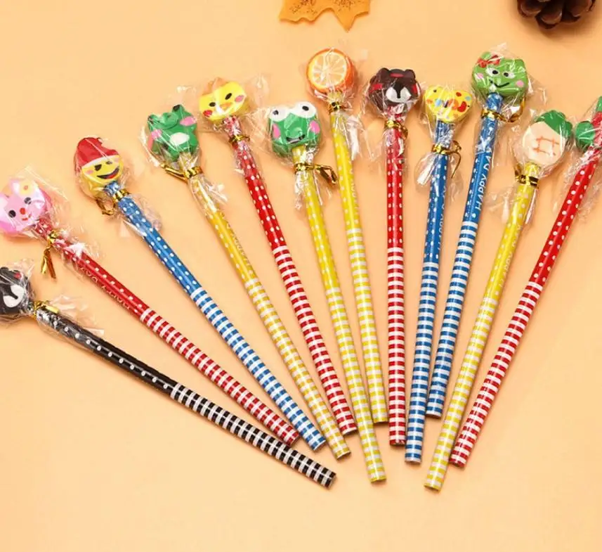 wholesale promotional pencil with animal eraser on top for kids novelty stationery HB wooden pencil gift