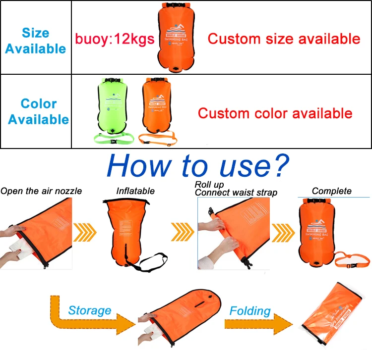 Dual Airbag Swimming Buoyancy Storage Bag Waterproof Dry Diving  Life Tow Floating Safety Inflatable Buoy Bag