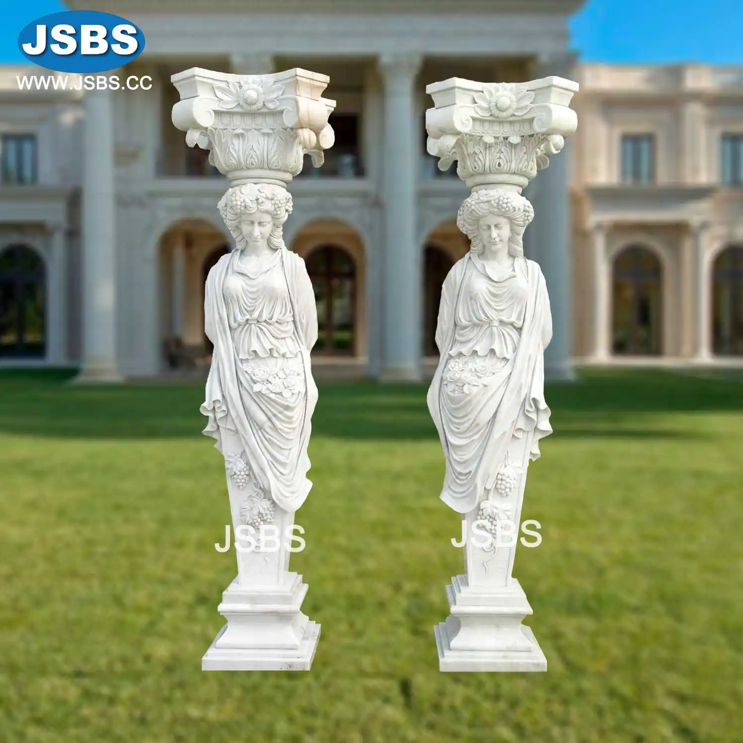 Hand Carved White Marble Roman Column For Sale