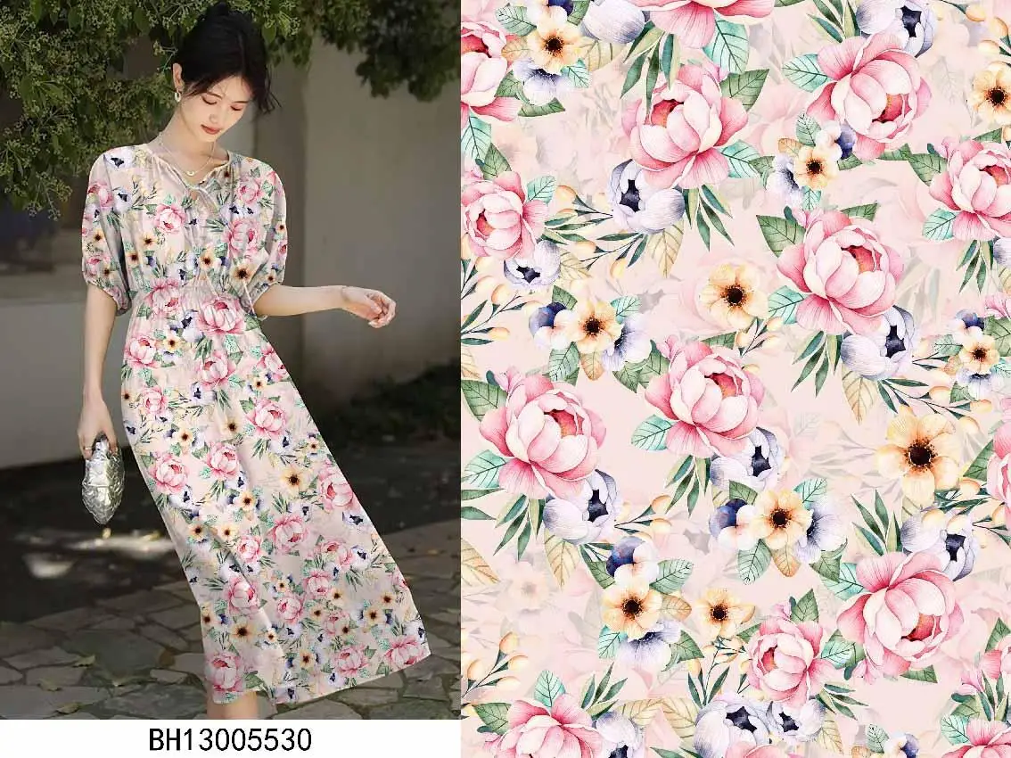 Breathable Woven Soft Rayon Poplin Print Floral Fabric Rayon Material For Women Clothing