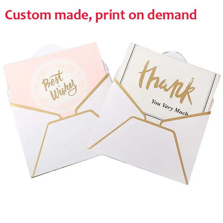 50% Off Custom Logo Recycled Paper Visit Card Printing Gold Pink Black Small Business Thank You Cards With Foil Envelopes