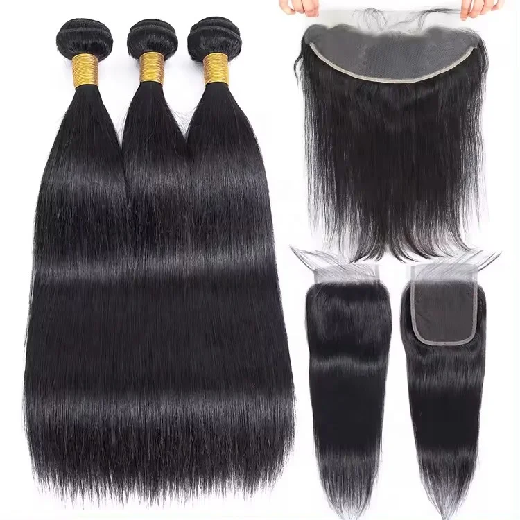 Wholesale 100% Virgin Human Hair Wigs Raw Cuticle Aligned Hair Straight Bundles With Lace Frontal Closure