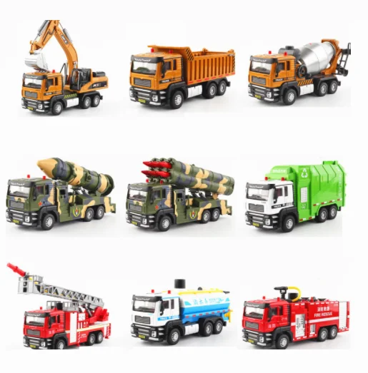 1:50 Scale High Simulation Engineer Trucks Exacvator Fire Truck Sprinkler Missile Model Diecast Toy Car Kids Gift Ornament