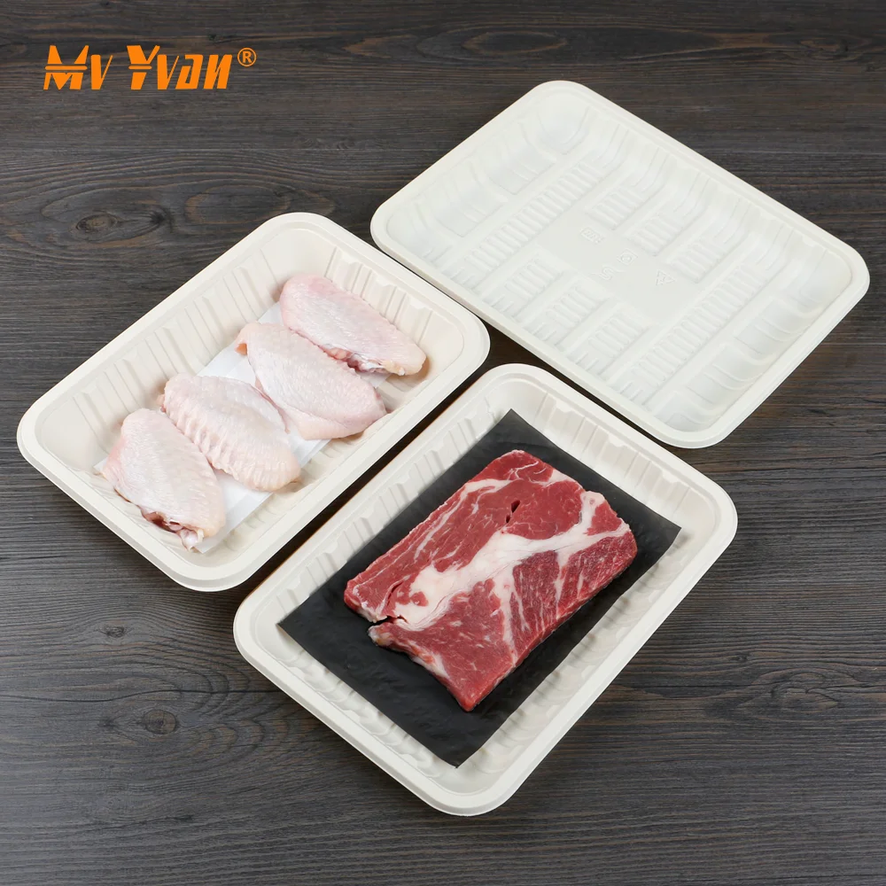 Biodegradable Factory Direct Sale disposable cornstarch material meat food tray rectangular box packaging