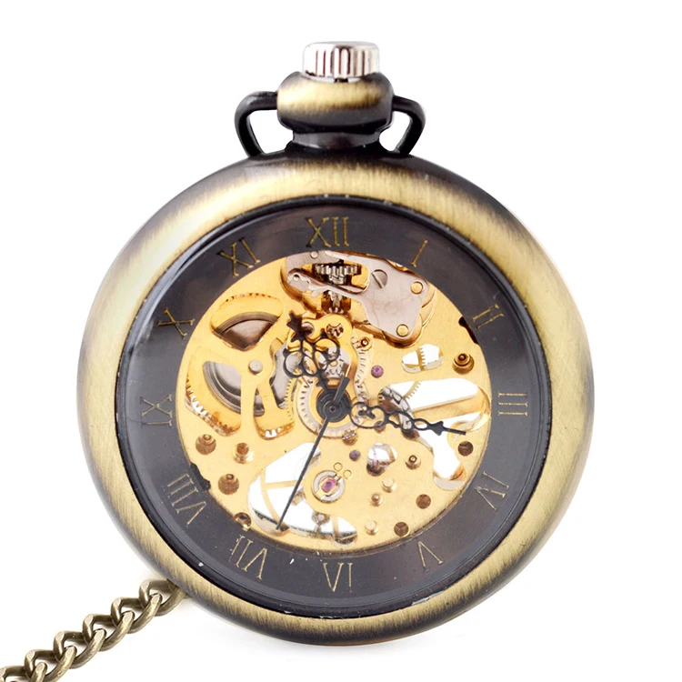 Mechanical skeleton classic old fashion for Gold Silver Bronze Open Face pocket watch with skeletal display Roman numeral