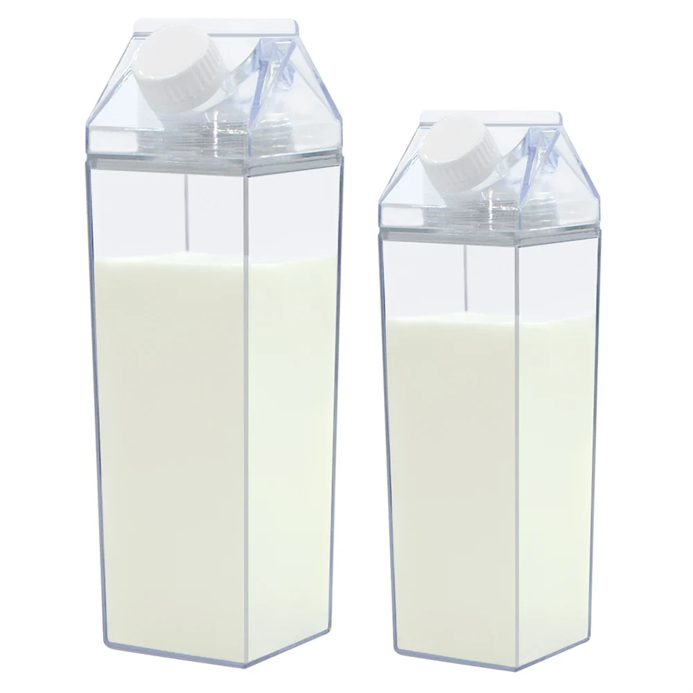 Wholesale Transparent Square Shaped Plastic Custom Eco-Friendly Juice Glass Coffee Mug Geometric Milk Carton Water Bottle