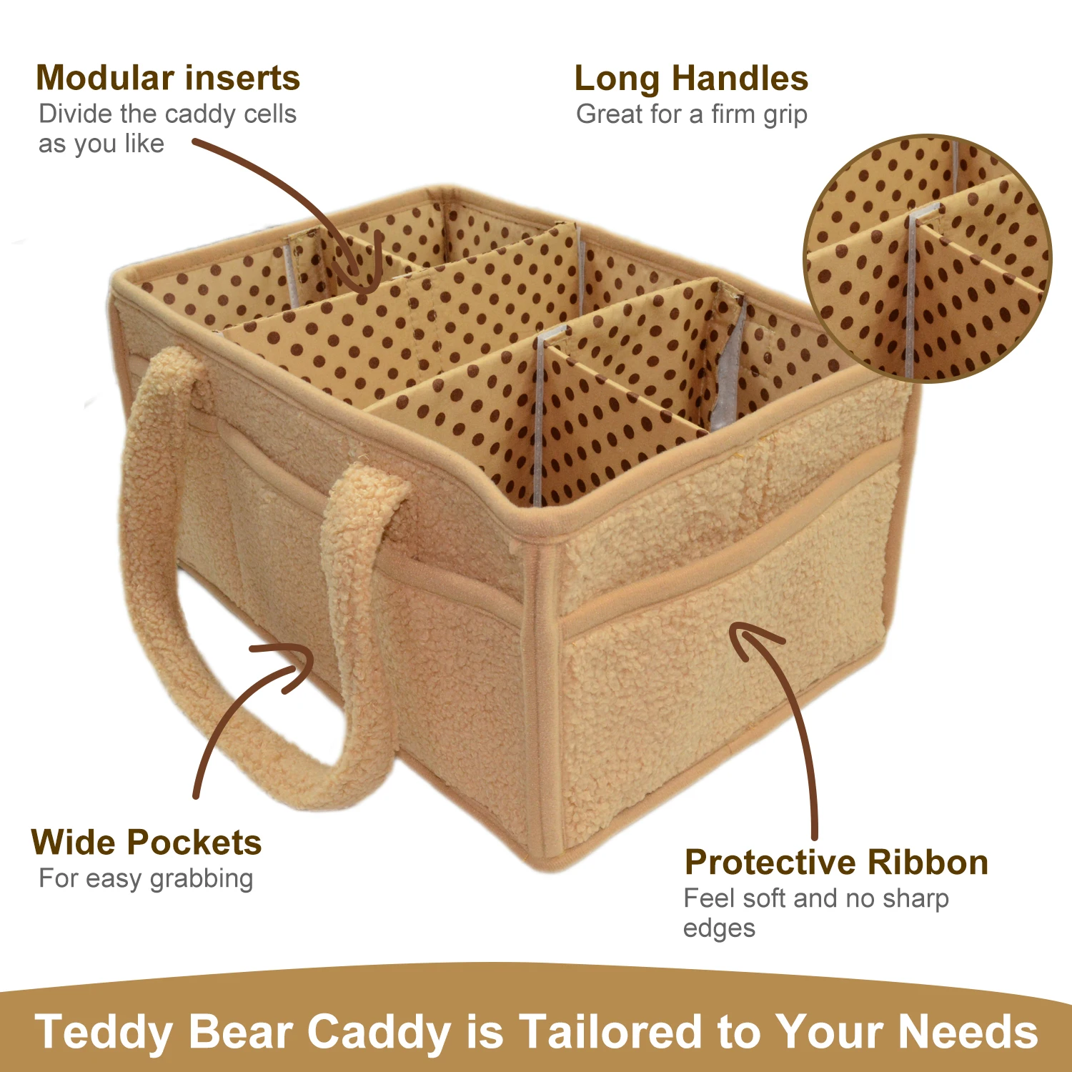 Newborn Essentials Gift for Baby Shower Teddy Sherpa Baby Diaper Caddy Organizer Nursery Storage Basket