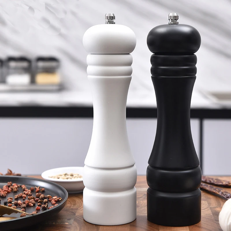 BST Kitchen BBQ adjustable coarseness wood manual black salt and pepper grinder set with ceramic grinding  black and white