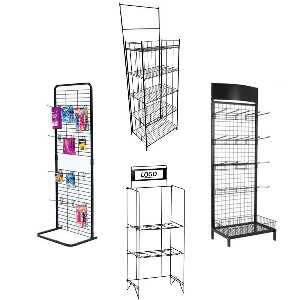 Custom Metal Wire Potato Chips Display Rack Retail Wire Storage Shelving Rack Magazine Newspaper Wire Mesh Sachet Display Racks
