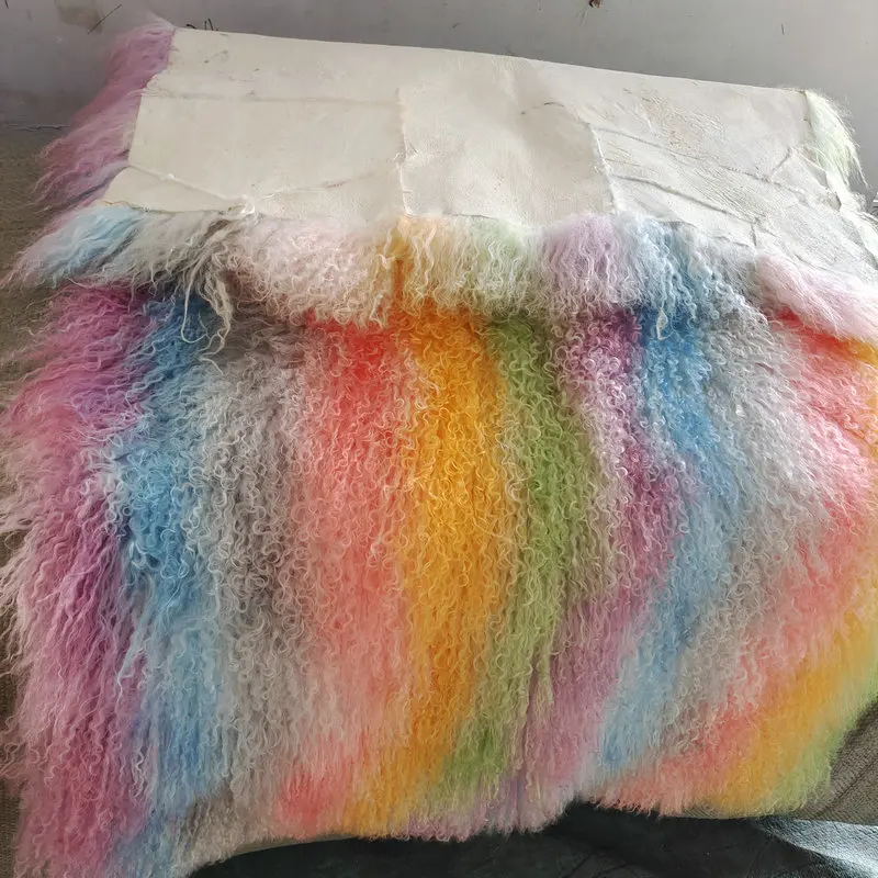 costume 60x120cm Rectangle real Sheepskin Rug   Lamb Fur Plate kinky curly Tibetan Mongolian fur pelt