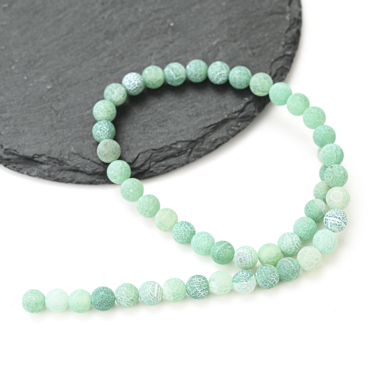 4 6 8 10 12mm Round Natural Stone Beads Frost Green Cracked Onyx Loose Spacer Beads For Jewelry Making DIY Bracelet Necklace