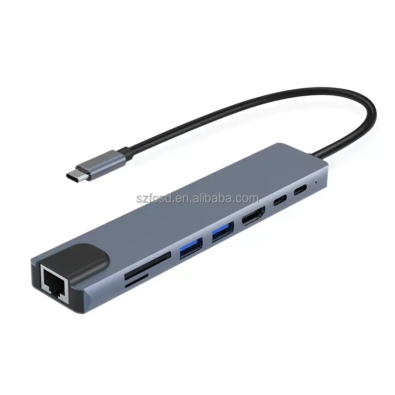 8 in 1 USB C HUB USB C Ethernet Adapter HDMI Multiport Adapter Laptop Docking Station for HP DELL MacBook with 3.0 USB PD TF/SD