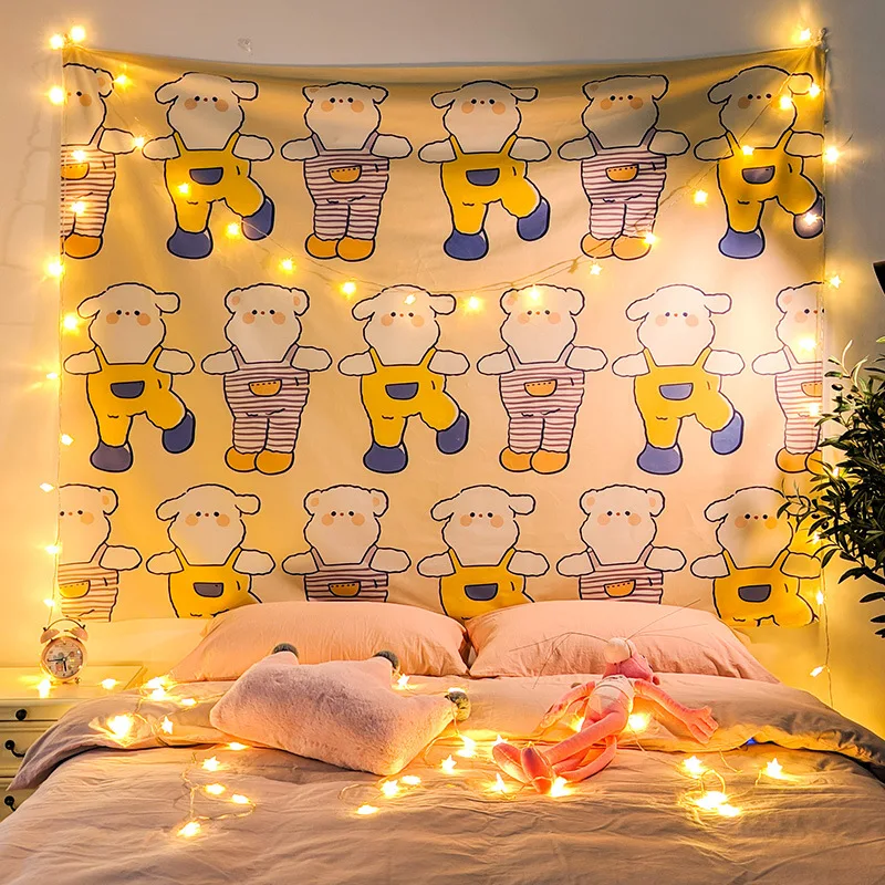 Lovely Cartoon Style Custom Design 3D Digital Printing Household Bedroom Background Wall Hanging Tapestry