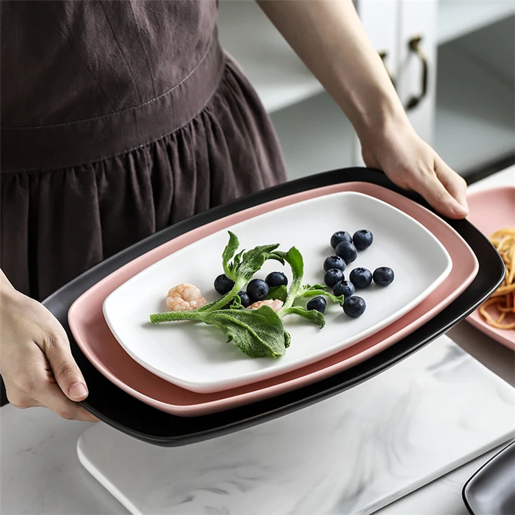 Customized dinnerware rectangle matte glaze porcelain appetizer bread pasta plates