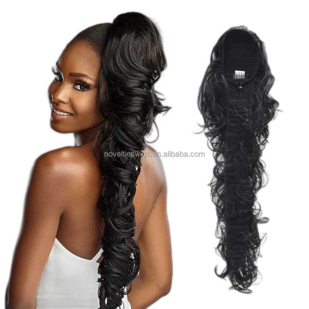 Novelties Attachment Body Loose Water Wave Curls Clip In Pony Tails Drawstring Ponytail Hair Extensions Synthetic Hair Ponytails