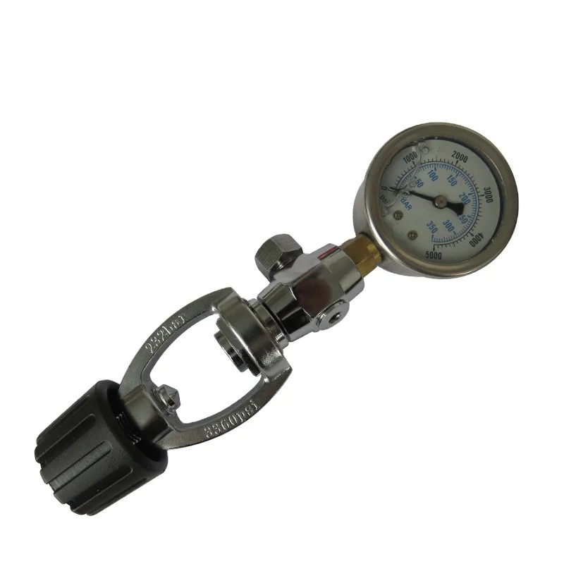 
Scuba diving tank pressure testing gauge 350bar with bleed/close screw and DIN to YOKE adaptor 
