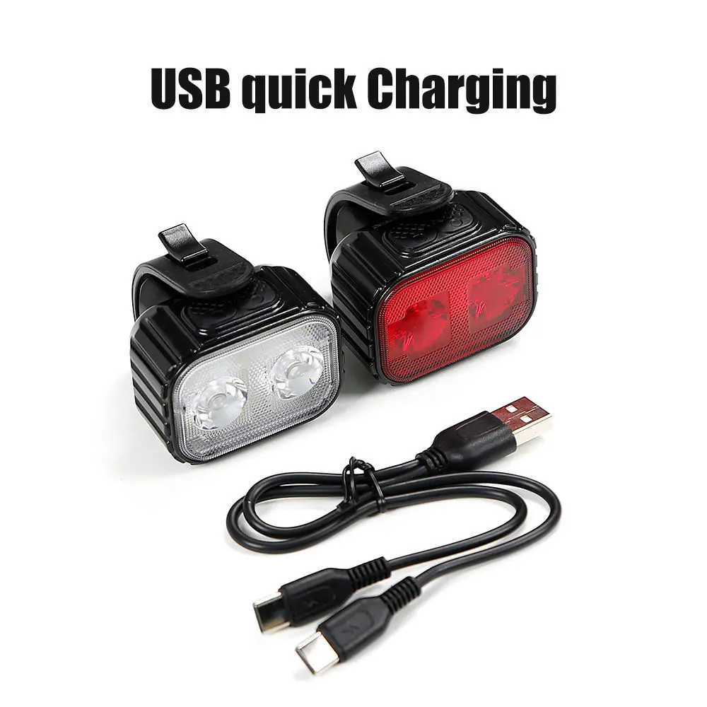 2022 New Front Back Bike Light USB LED Rechargeable Set Flashlight MTB Road Bicycle Cycling Lights Accessories