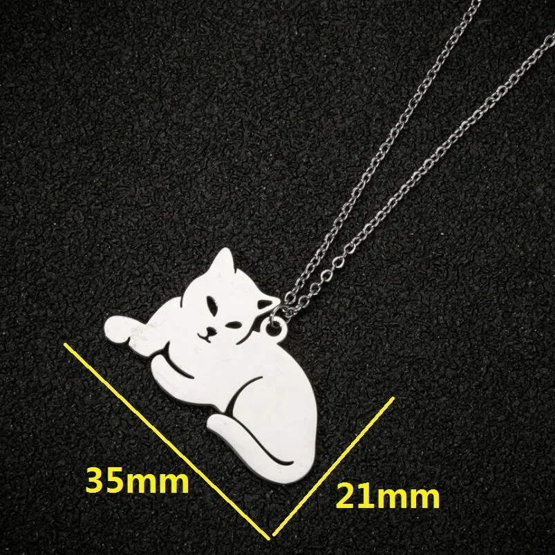 In Stock New Fashion Cute Animal Cat Necklace Women Gold Plated Necklaces Stainless Steel Jewelry