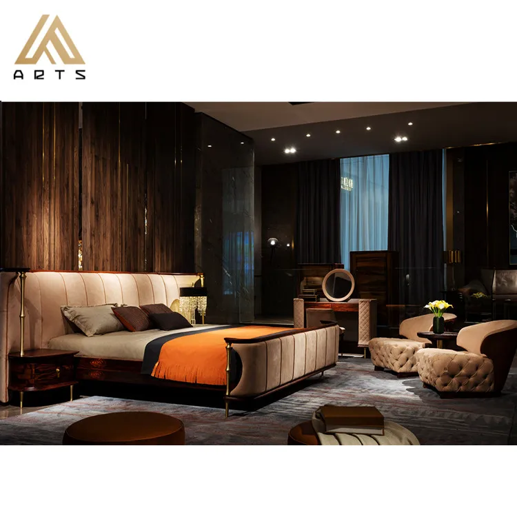 Hot Sale Italian Modern Exclusive Luxury Designed king Room Furniture Size Top Quality Genuine Nubuck Leather Bed