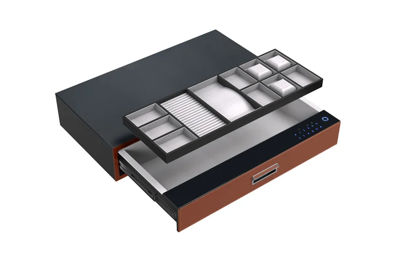Alloy Aluminum Cabinet Secret Hidden Key Furniture Smart FingerPrint Leather Cabinet Password Lock Storage Safe Box Drawers